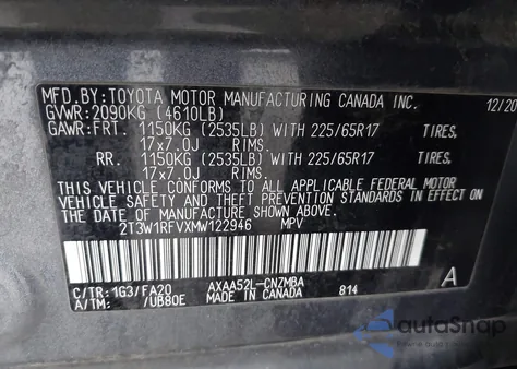 2021 Toyota Rav4 Xle from USA, damaged, VIN 2T3W1RFVXMW122946